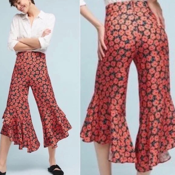 ETT TWA by Anthropologie Virginie Ruffled Wide-Leg Trousers - Picture 1 of 16